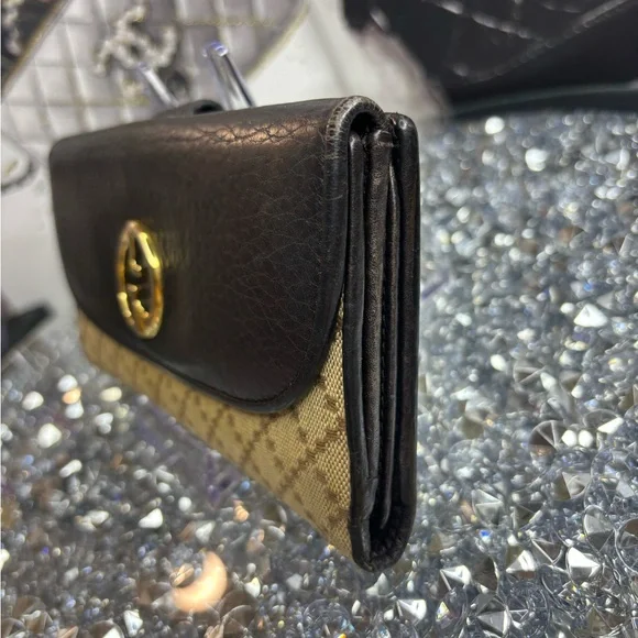 Gucci vintage 1973 Continental wallet Diamante canvas and black leather EUC - Picture 6 of 16